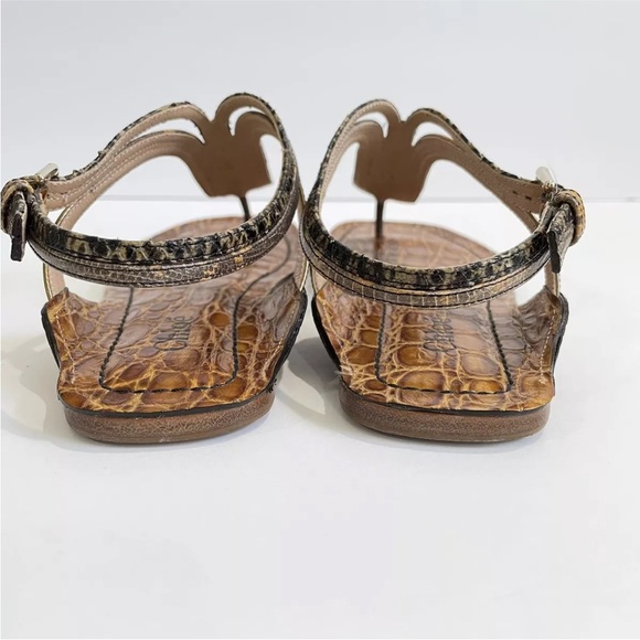 Chloe Carla Croc-Effect Leather Flat Sandals Size 36.5 Brown Bronze Accents - Picture 5 of 10
